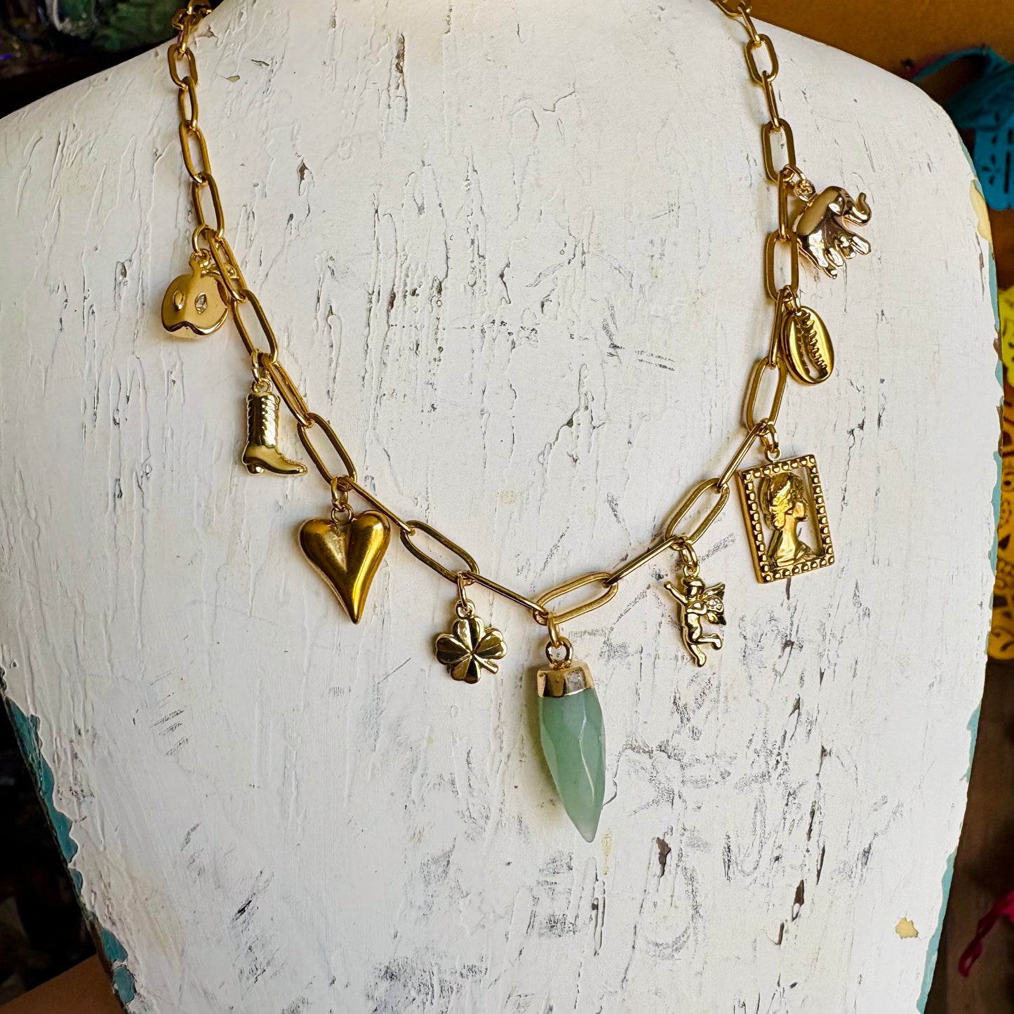 Green Aventurine Gold Charm Necklace