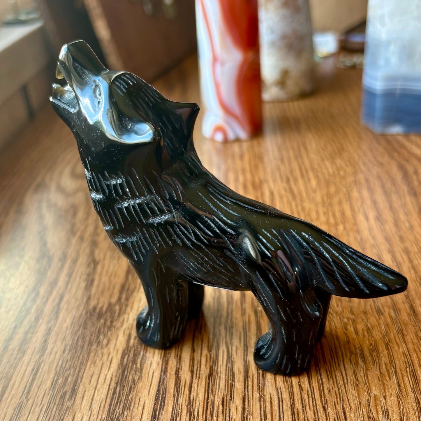 Obsidian Wolf Carving