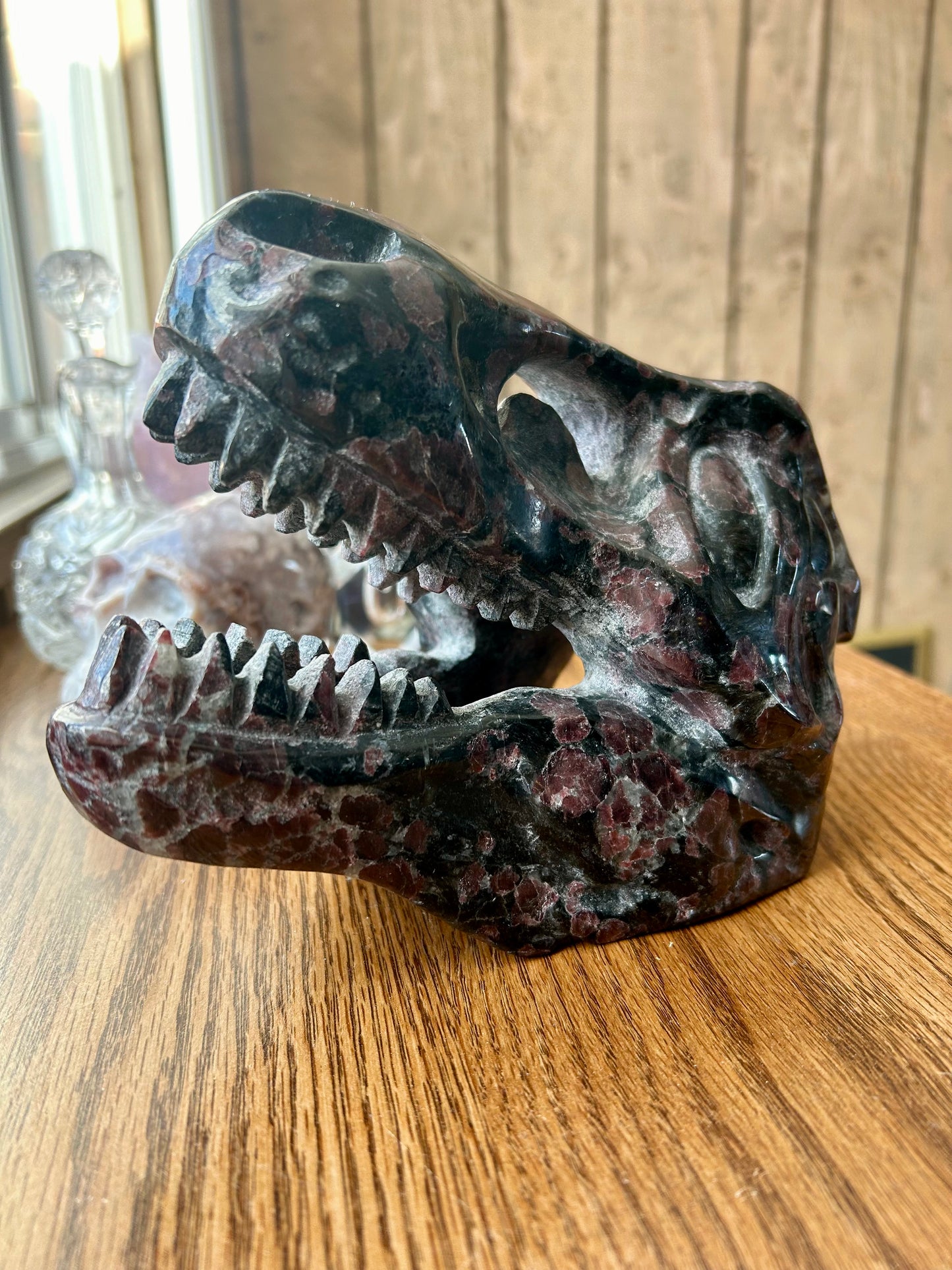 Firework Garnet Dinosaur Skull Carving 5+ lb
