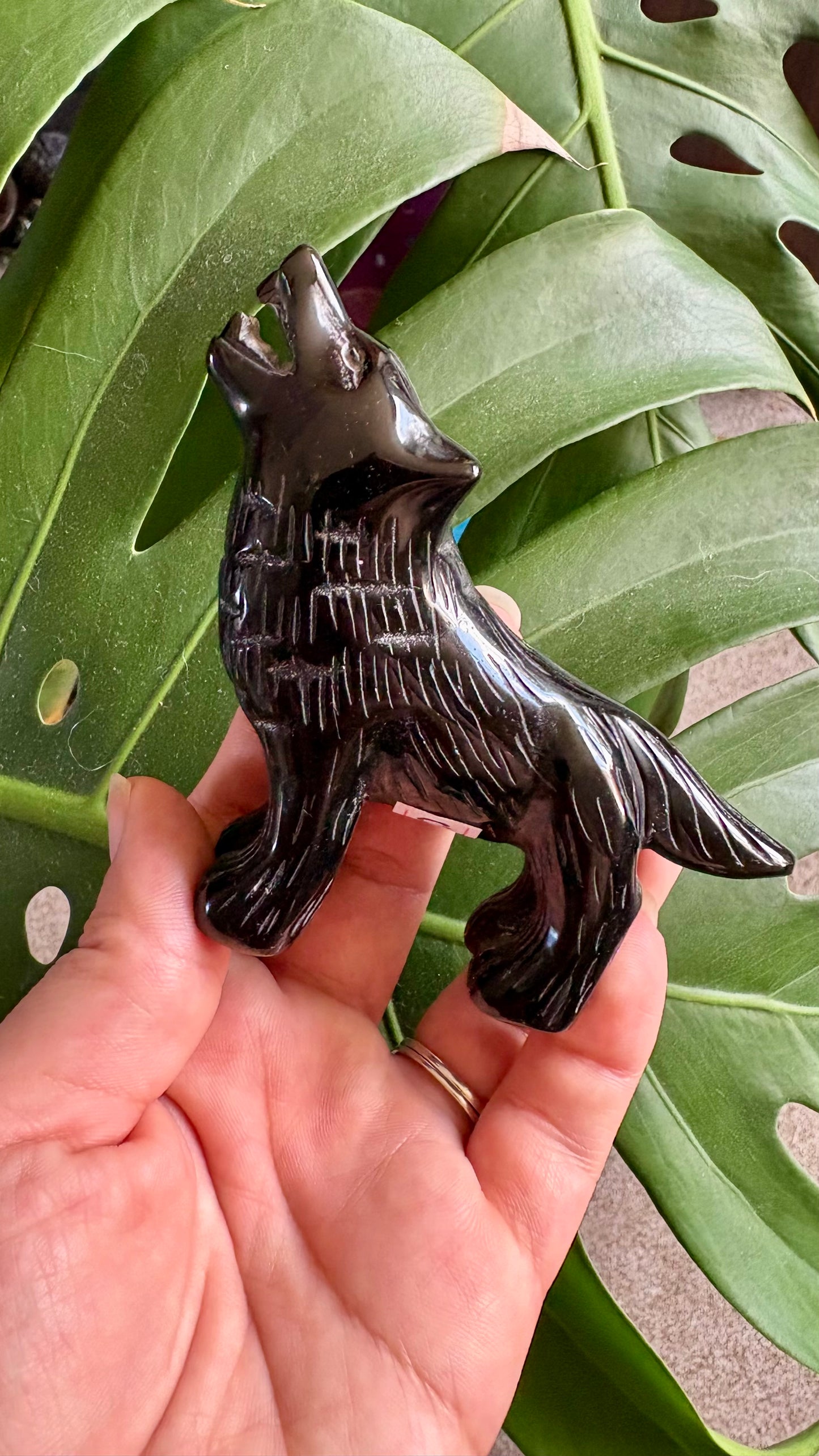 Obsidian Wolf Carving