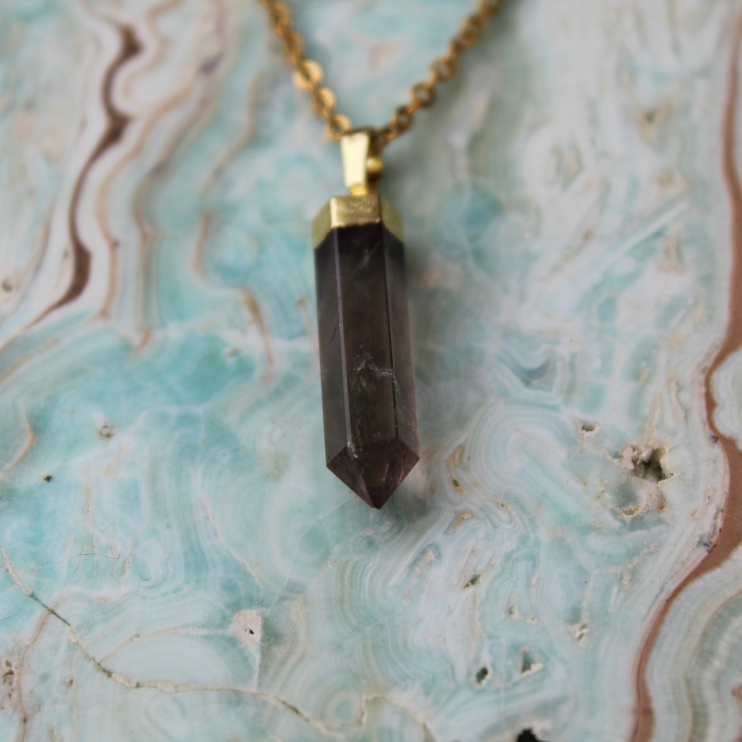 Smokey Quartz Gold Pendant Necklace