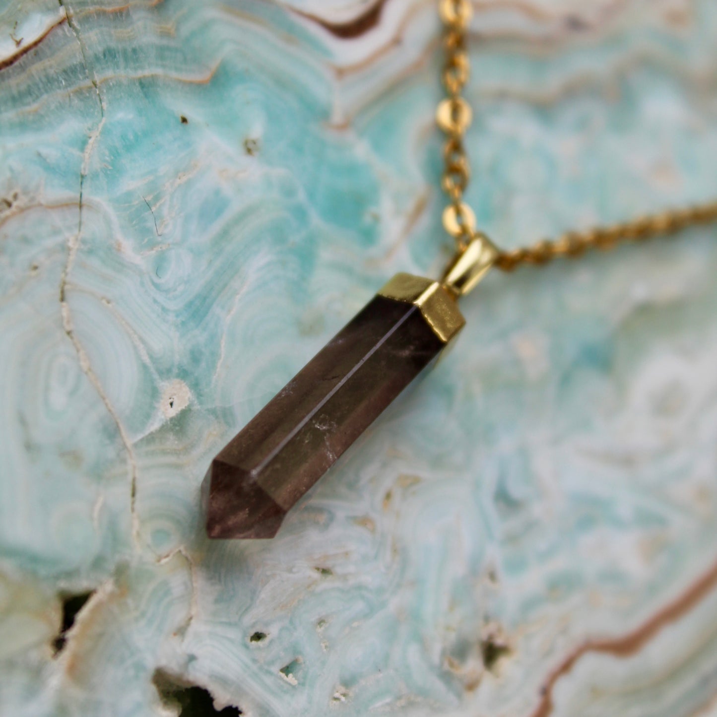 Smokey Quartz Gold Pendant Necklace