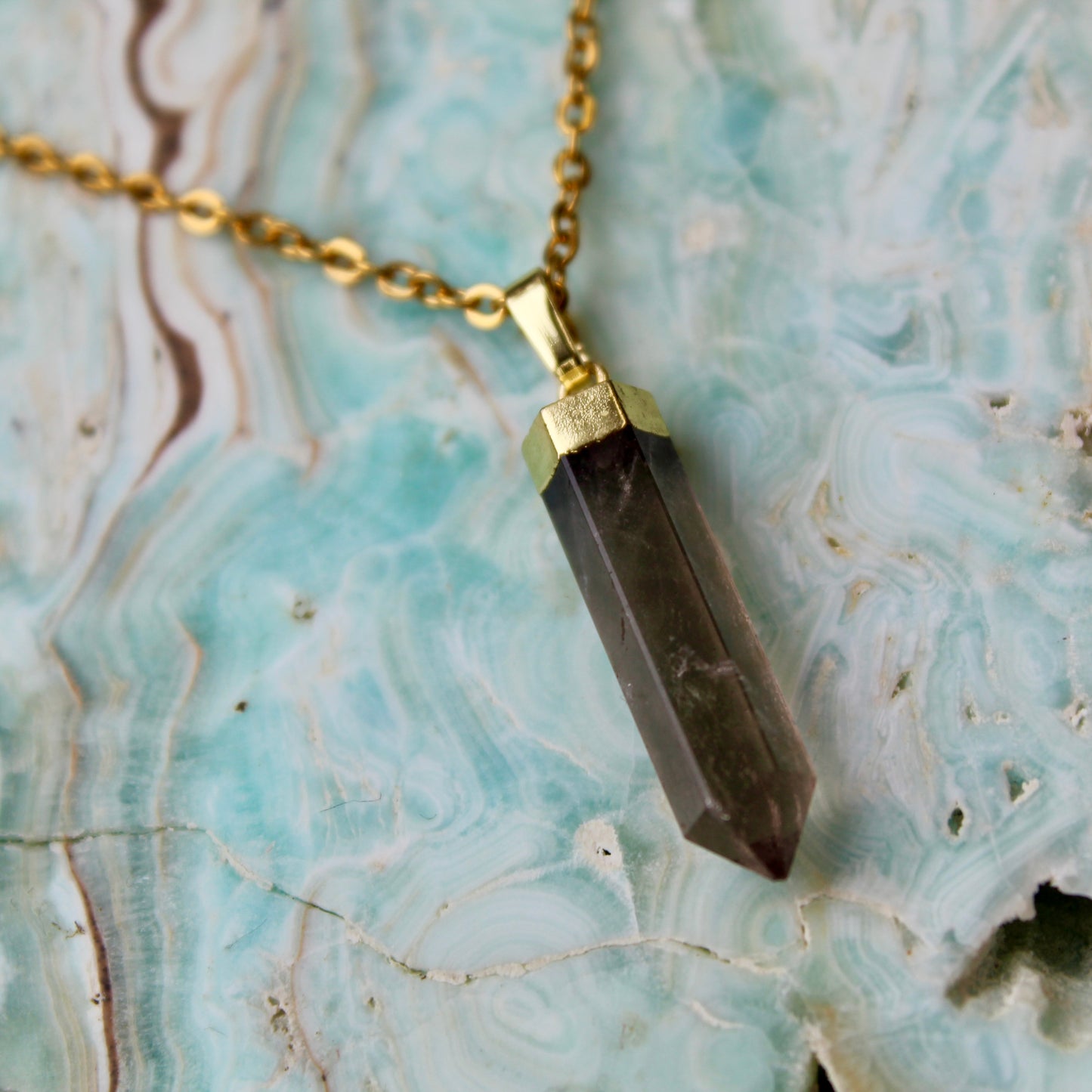 Smokey Quartz Gold Pendant Necklace