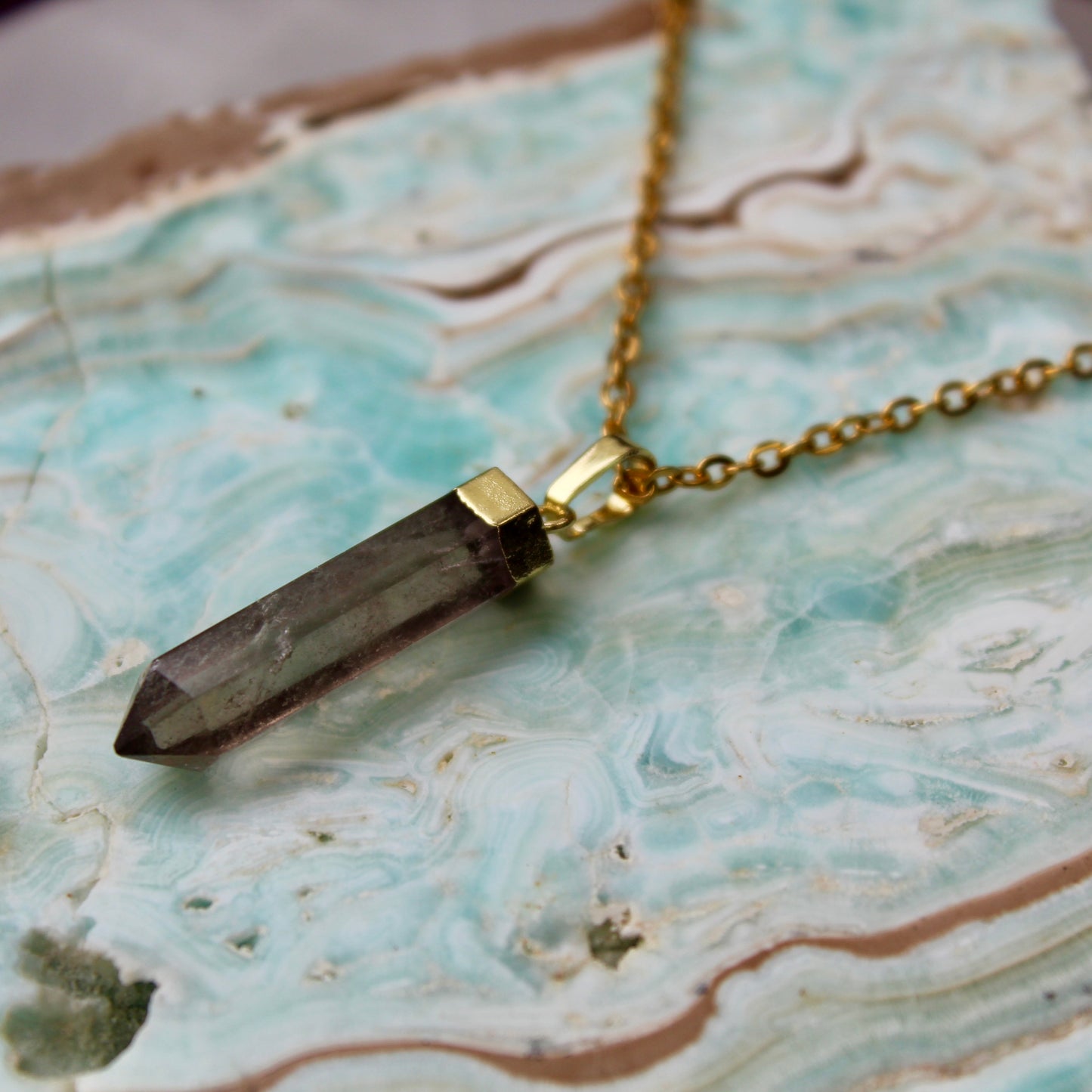 Smokey Quartz Gold Pendant Necklace