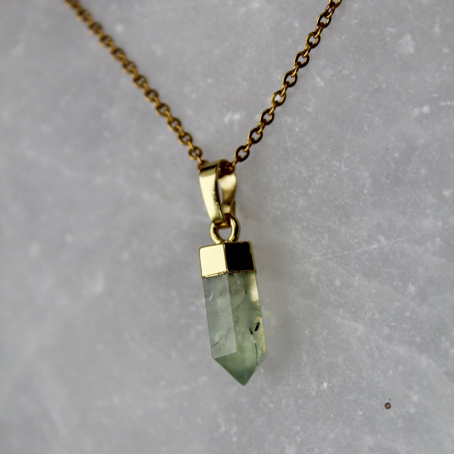 Prehnite Gold Pendant Necklace