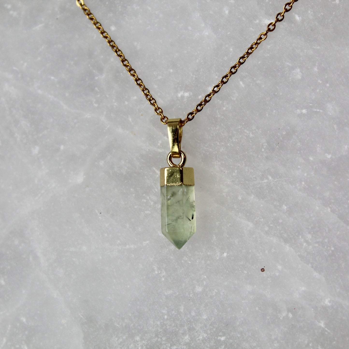 Prehnite Gold Pendant Necklace