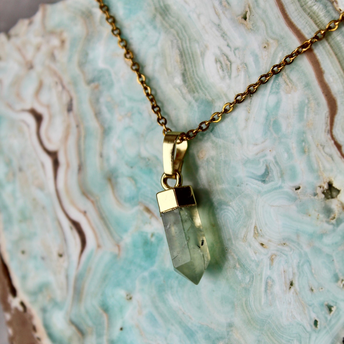 Prehnite Gold Pendant Necklace