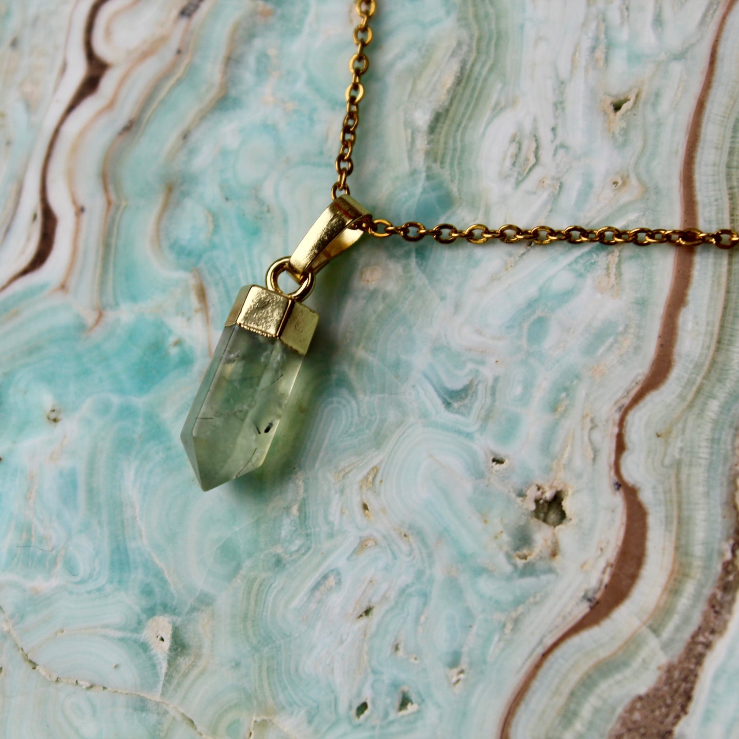 Prehnite Gold Pendant Necklace