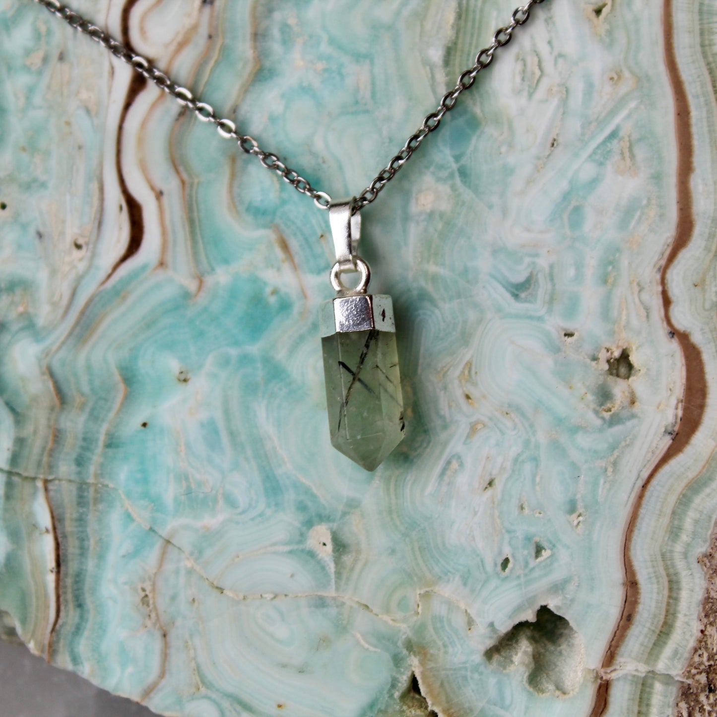 Prehnite Silver Pendant Necklace