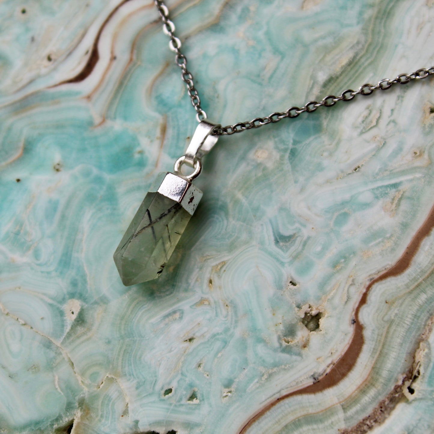 Prehnite Silver Pendant Necklace