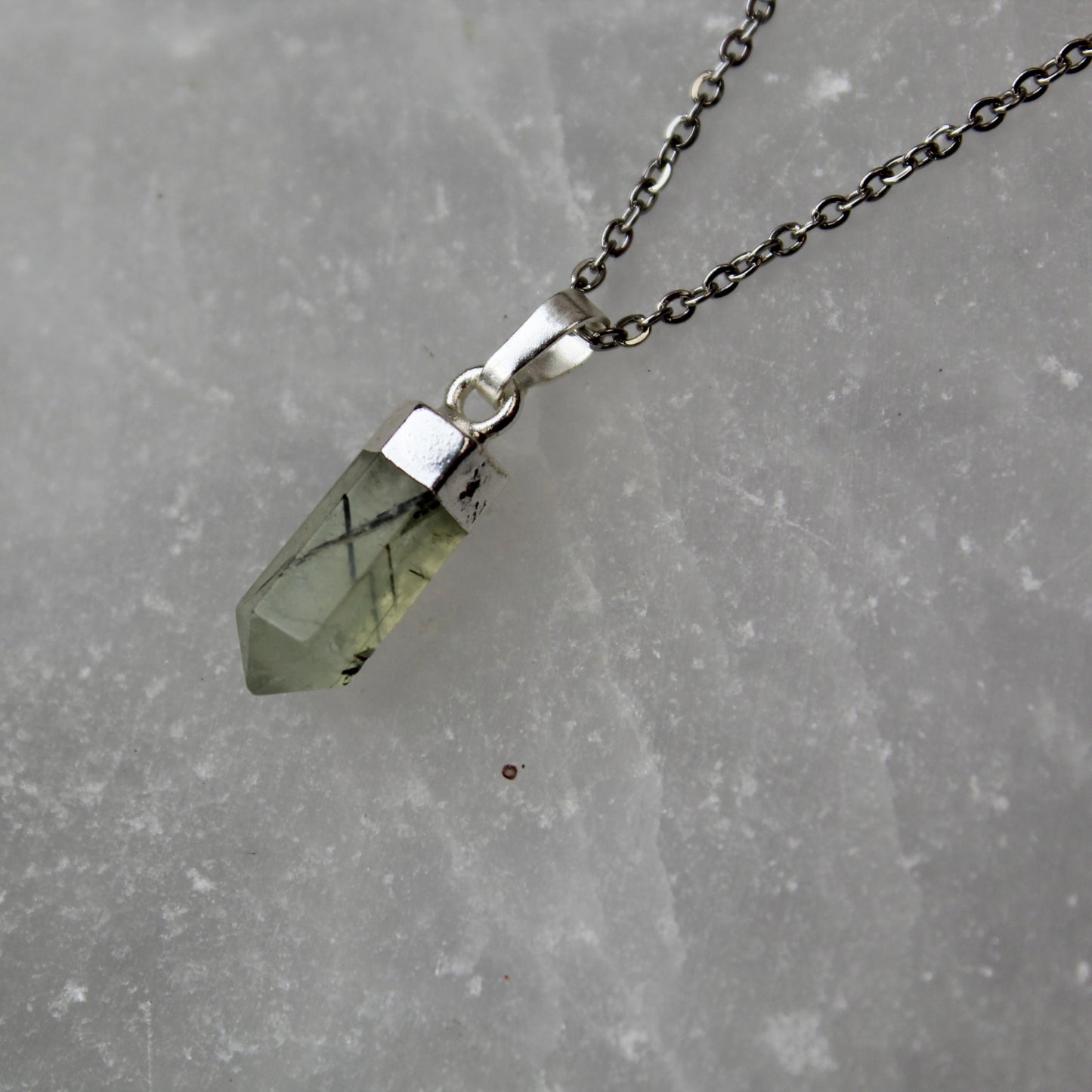 Prehnite Silver Pendant Necklace