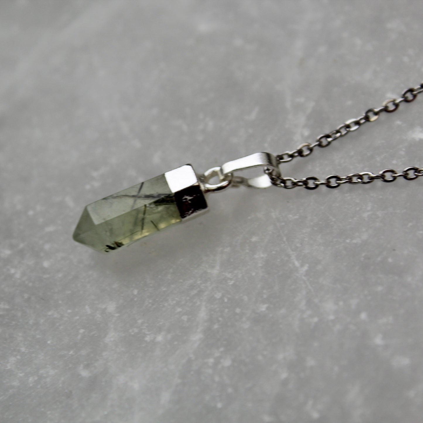 Prehnite Silver Pendant Necklace