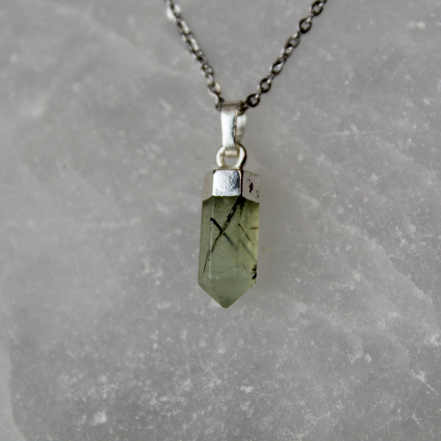 Prehnite Silver Pendant Necklace