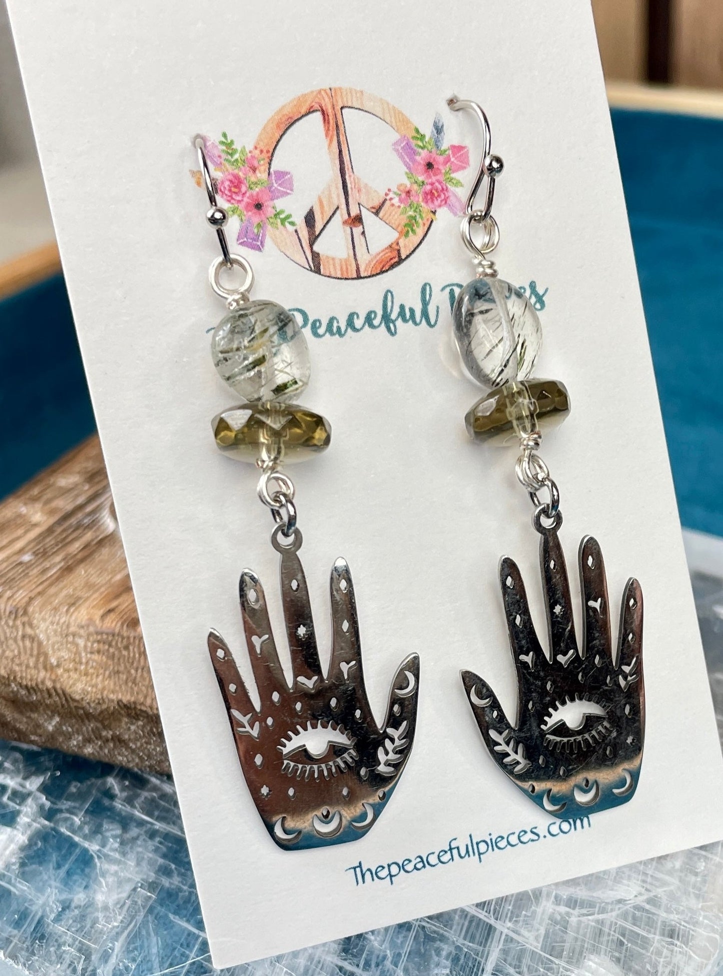 Smoky Quartz and Garden Quartz Dangling Palmistry Earrings