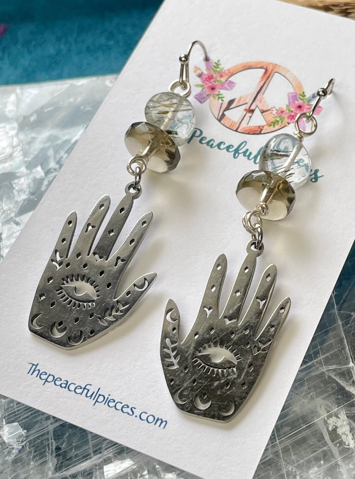 Smoky Quartz and Garden Quartz Dangling Palmistry Earrings