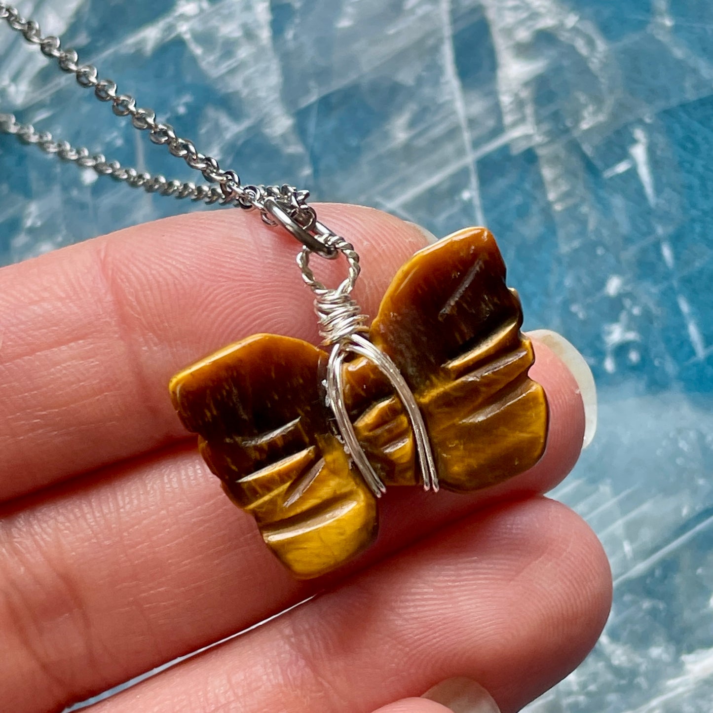 Tiger's Eye Butterfly Pendant Necklace