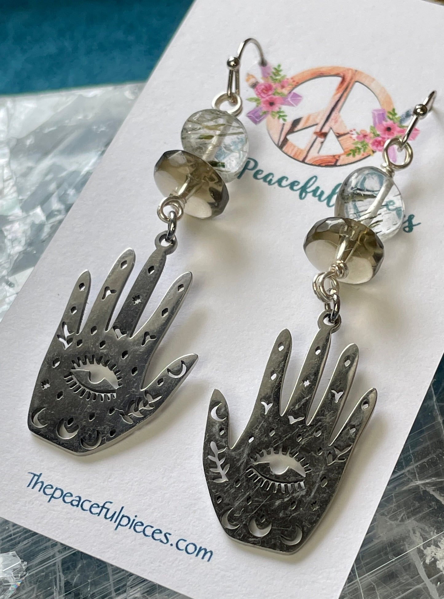 Smoky Quartz and Garden Quartz Dangling Palmistry Earrings