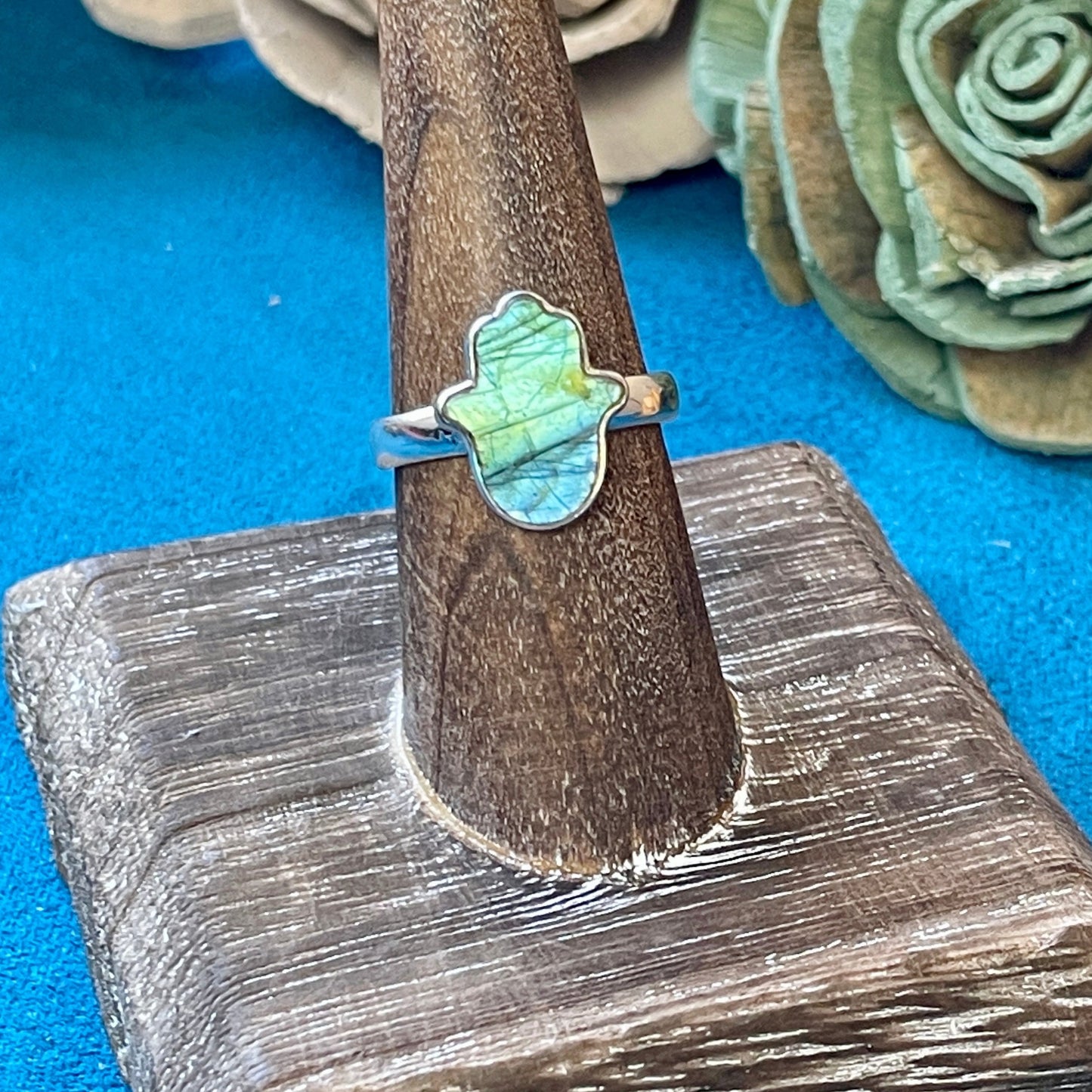 Labradorite Hamsa Hand Ring Size 8