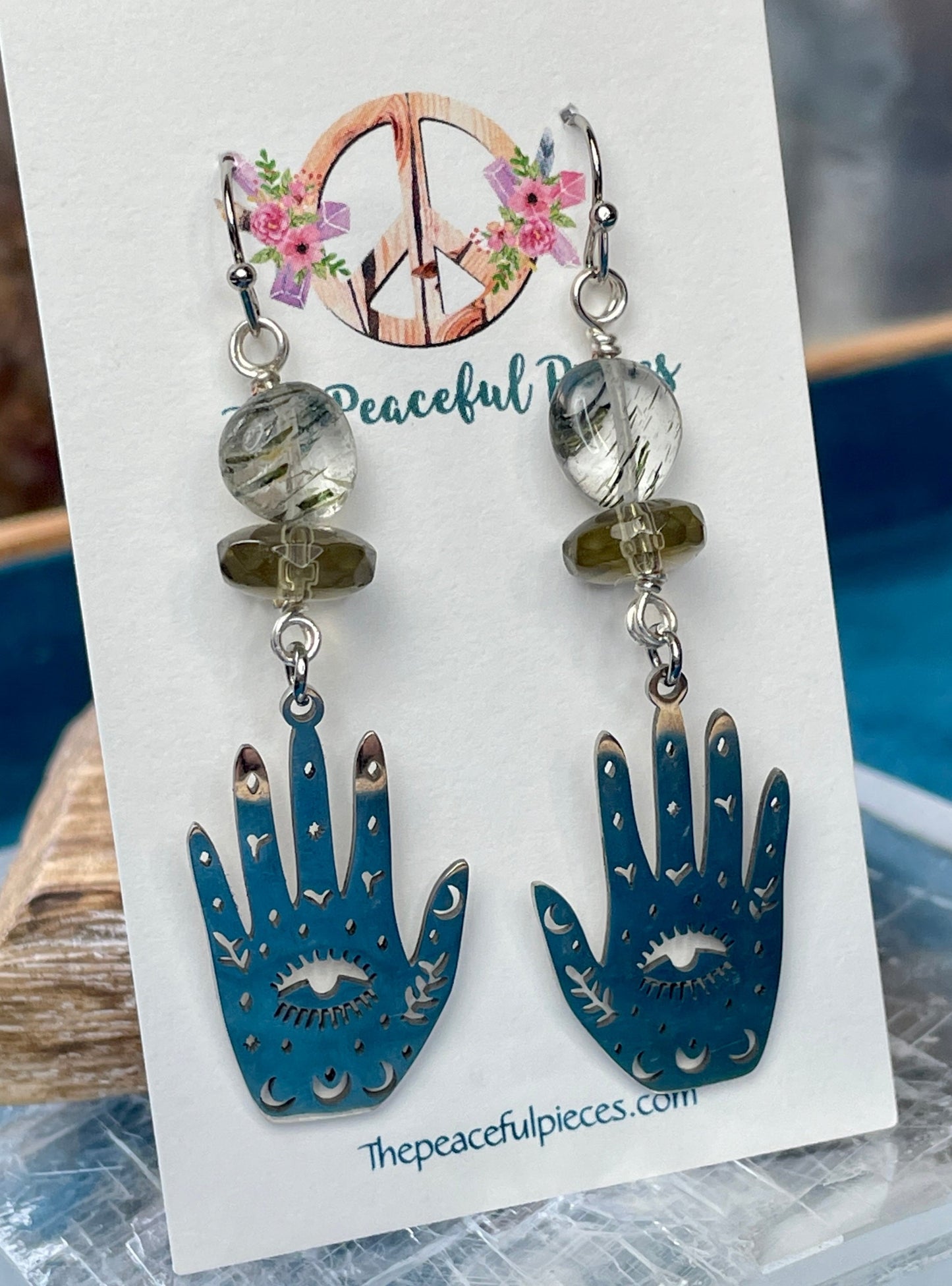 Smoky Quartz and Garden Quartz Dangling Palmistry Earrings