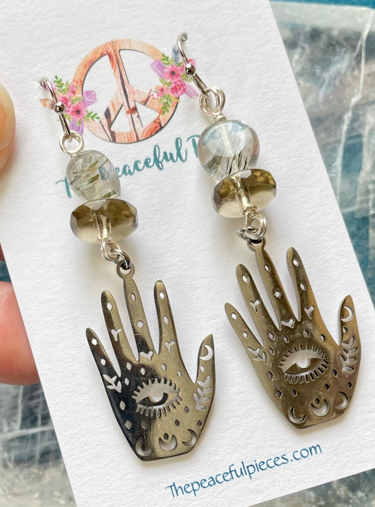 Smoky Quartz and Garden Quartz Dangling Palmistry Earrings