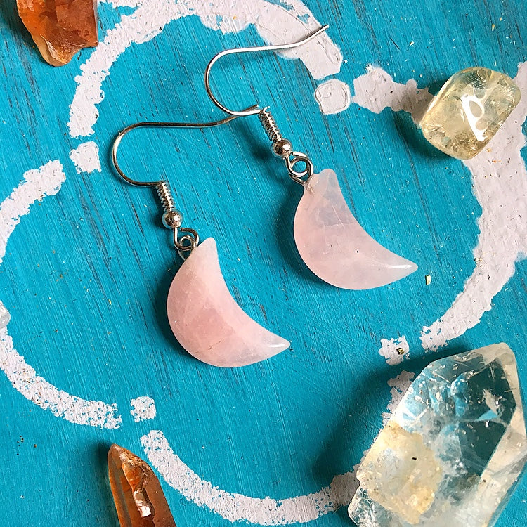 Rose Quartz Moon Earrings