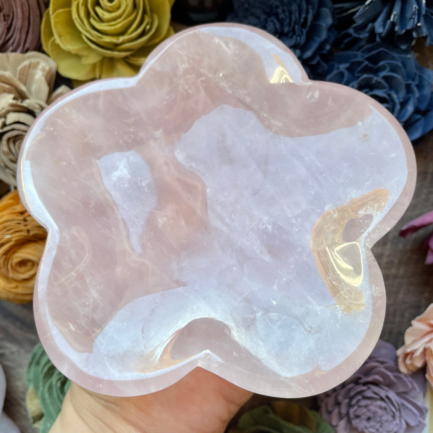 XL Rose Quartz Flower Bowl 1.7 lb