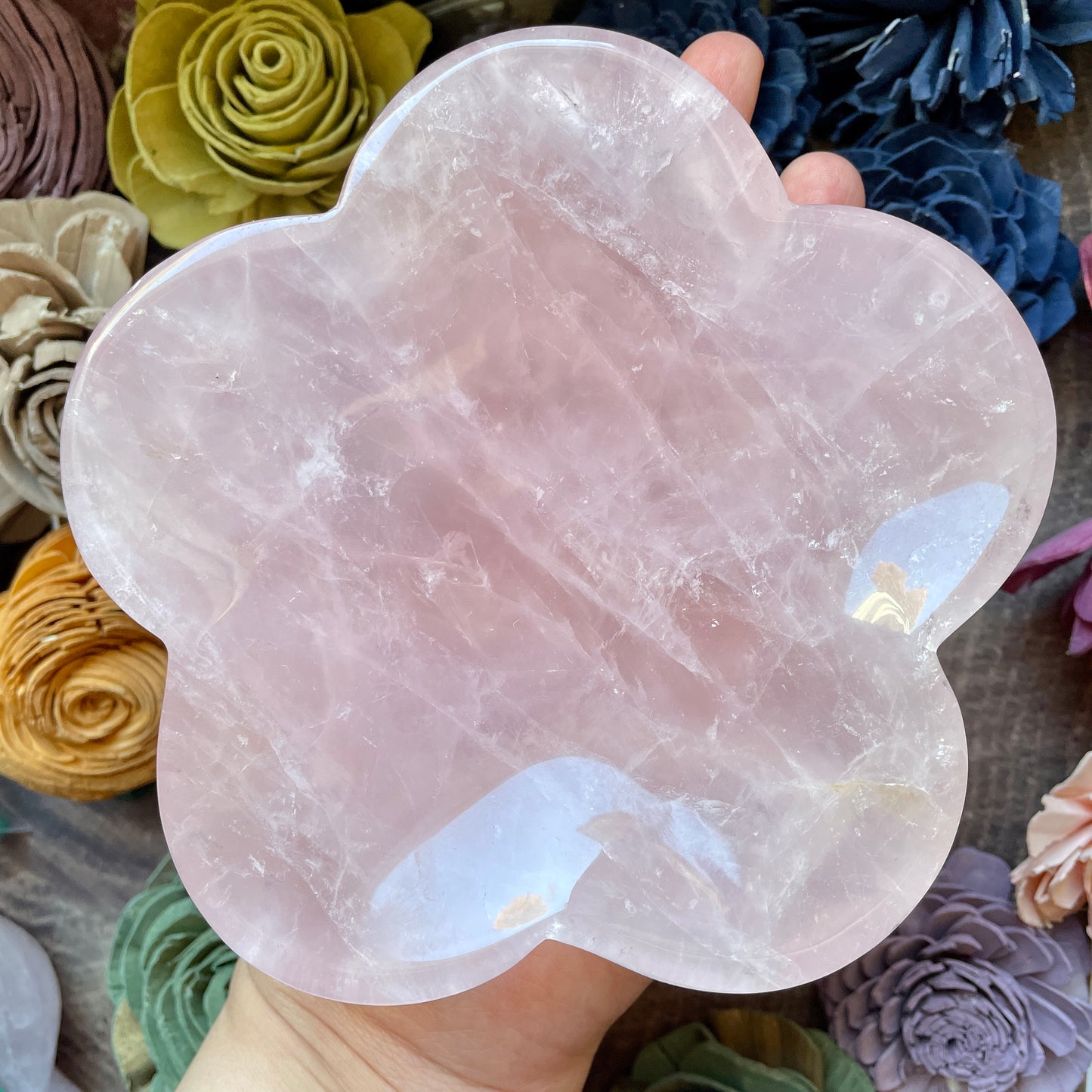XL Rose Quartz Flower Bowl 1.7 lb