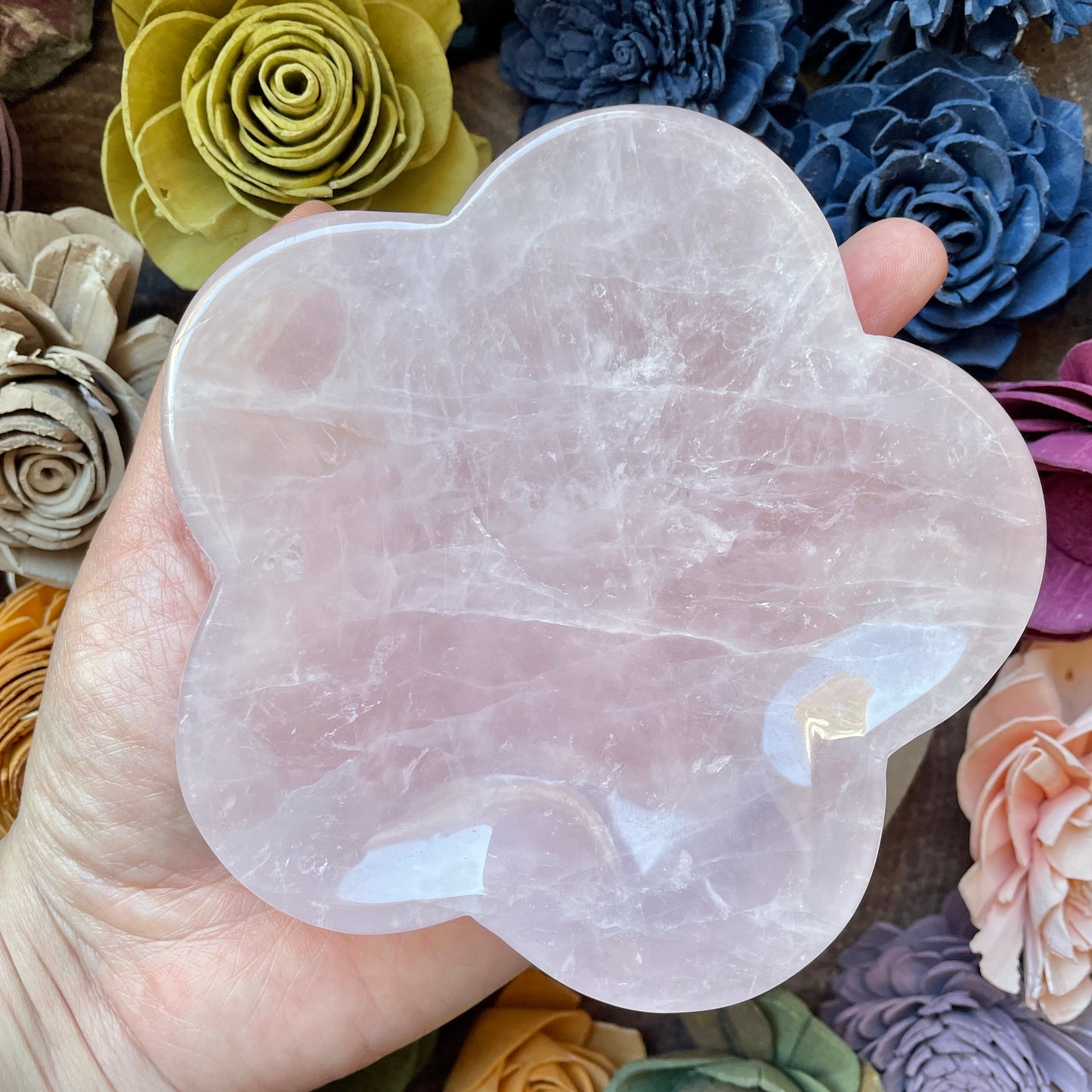 Large Rose Quartz Flower Bowl 1.2lb