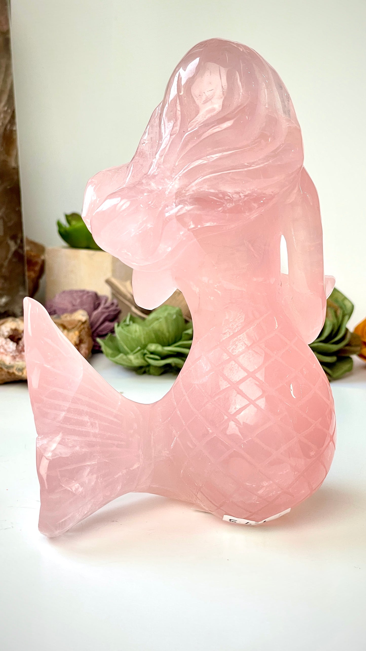 Rose Quartz 1.7 lbs Mermaid Carving