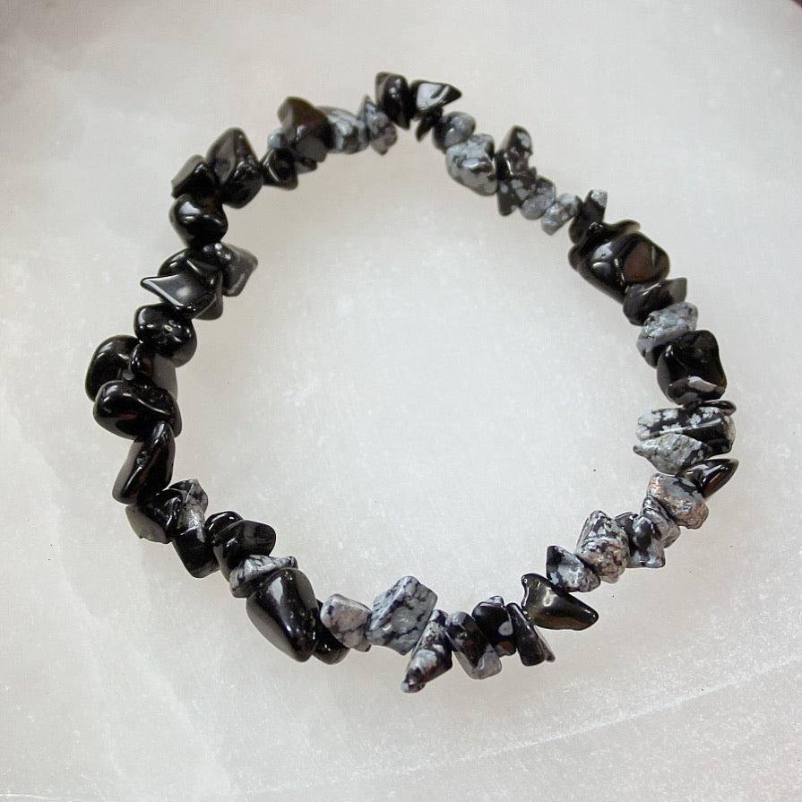 Snowflake Obsidian Chip Bead Bracelet