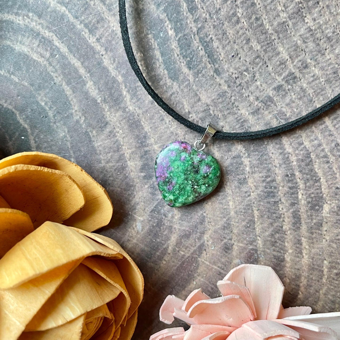 Small Ruby Zoisite Heart Pendant Necklace