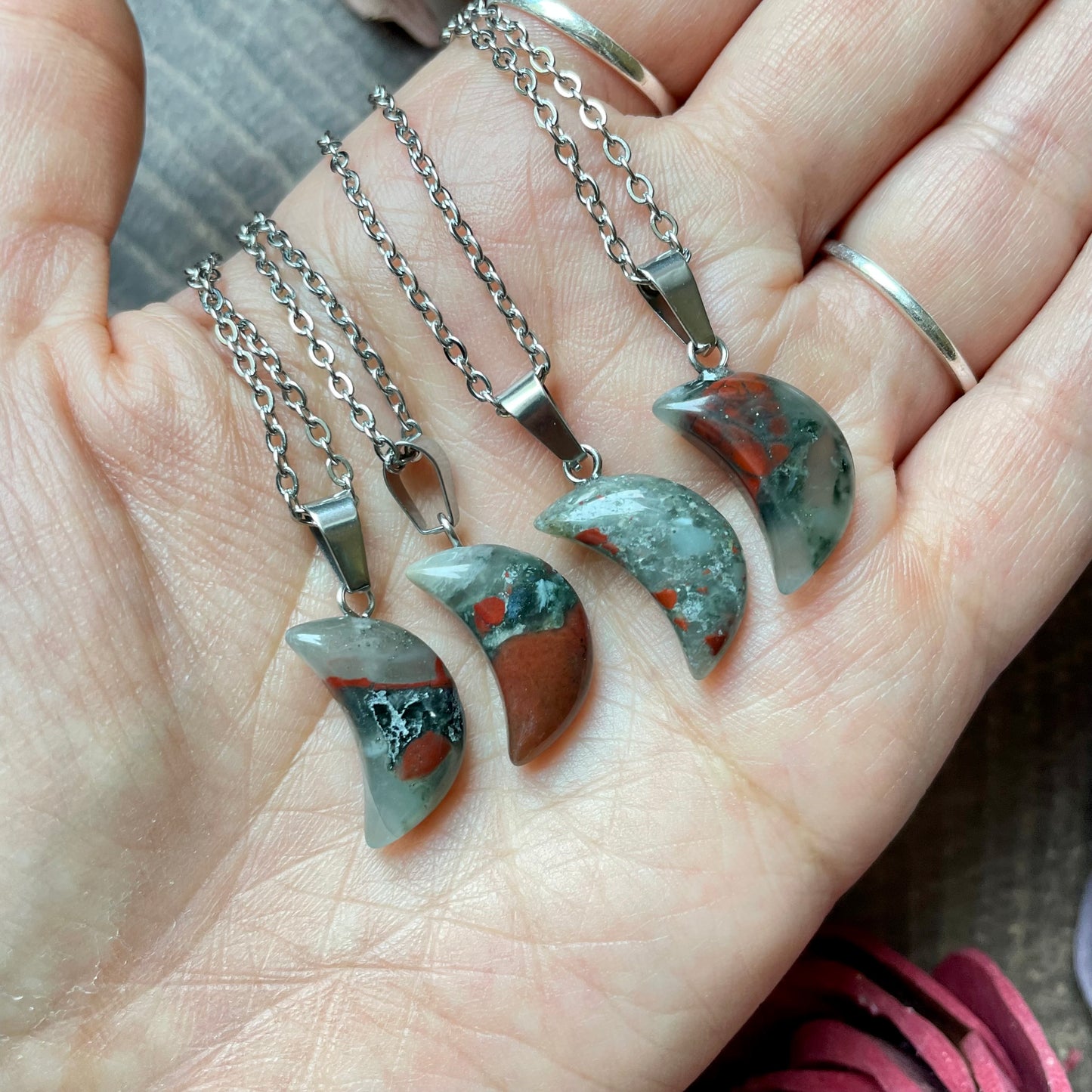 Small Bloodstone Moon Necklace