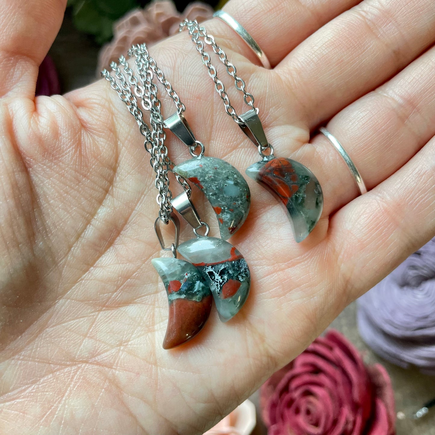 Small Bloodstone Moon Necklace