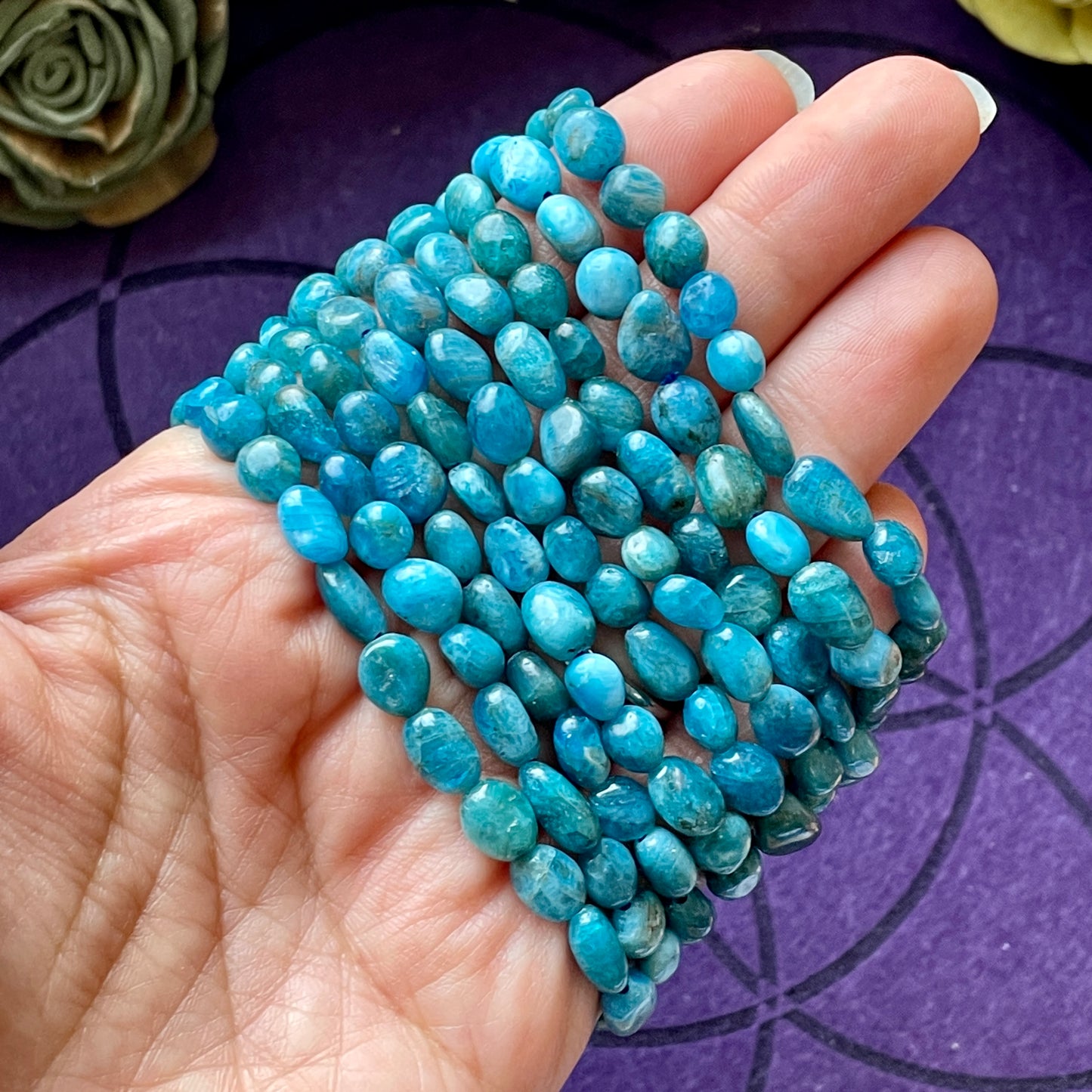 Blue Apatite Tumbled Stone Beaded bracelet