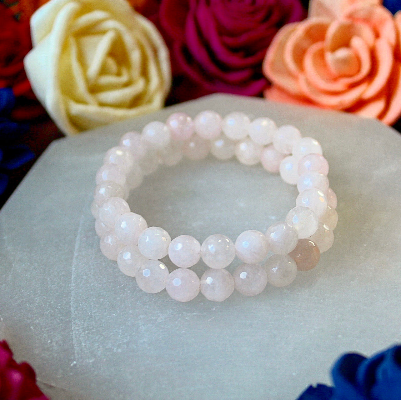 Rose Quartz faceted 8mm beaded bracelet