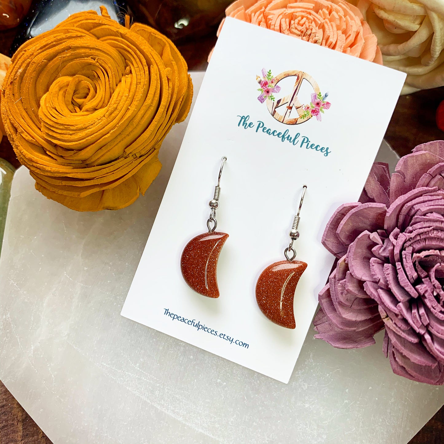 Goldstone Moon Earrings