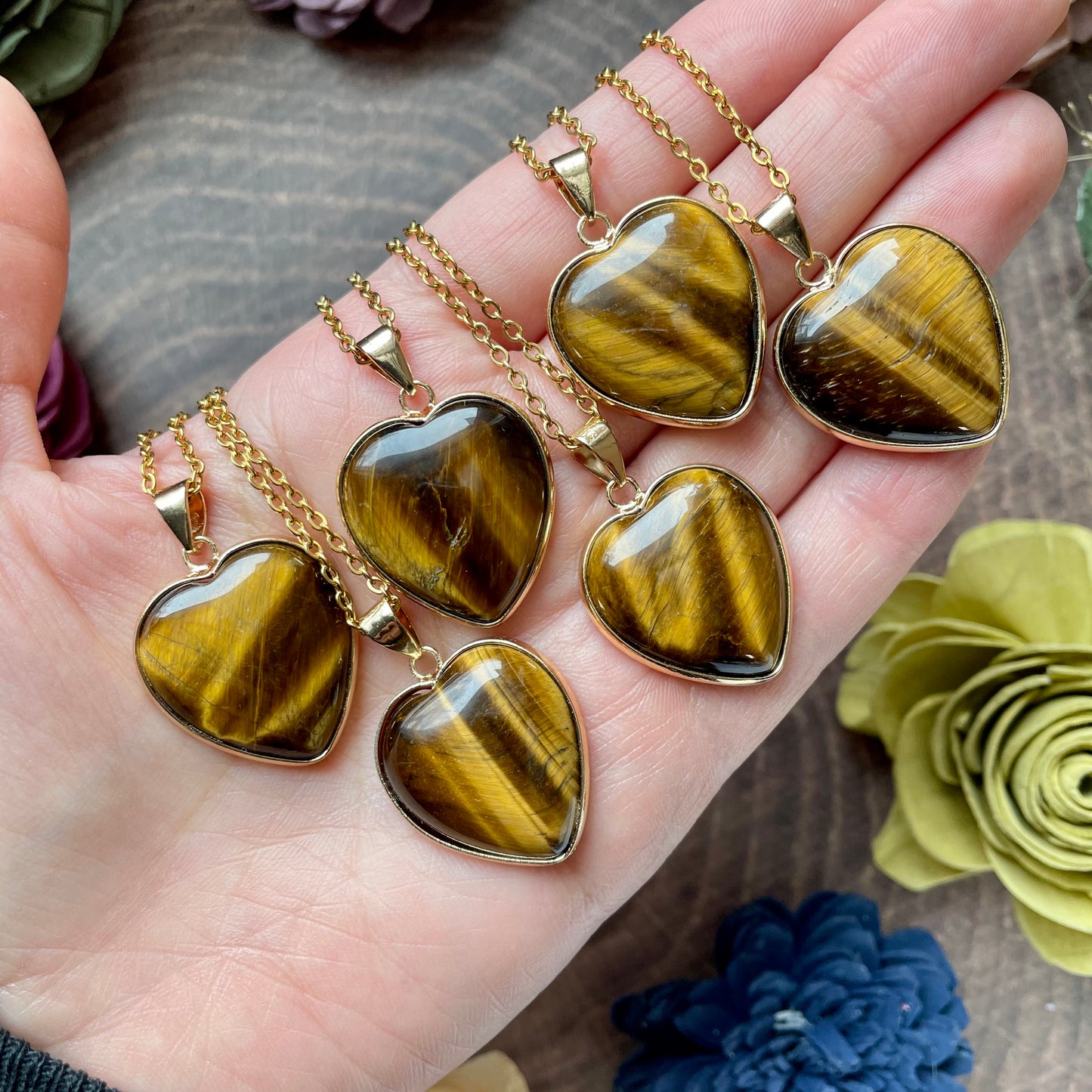Tiger’s Eye Gold Plated Heart Pendant