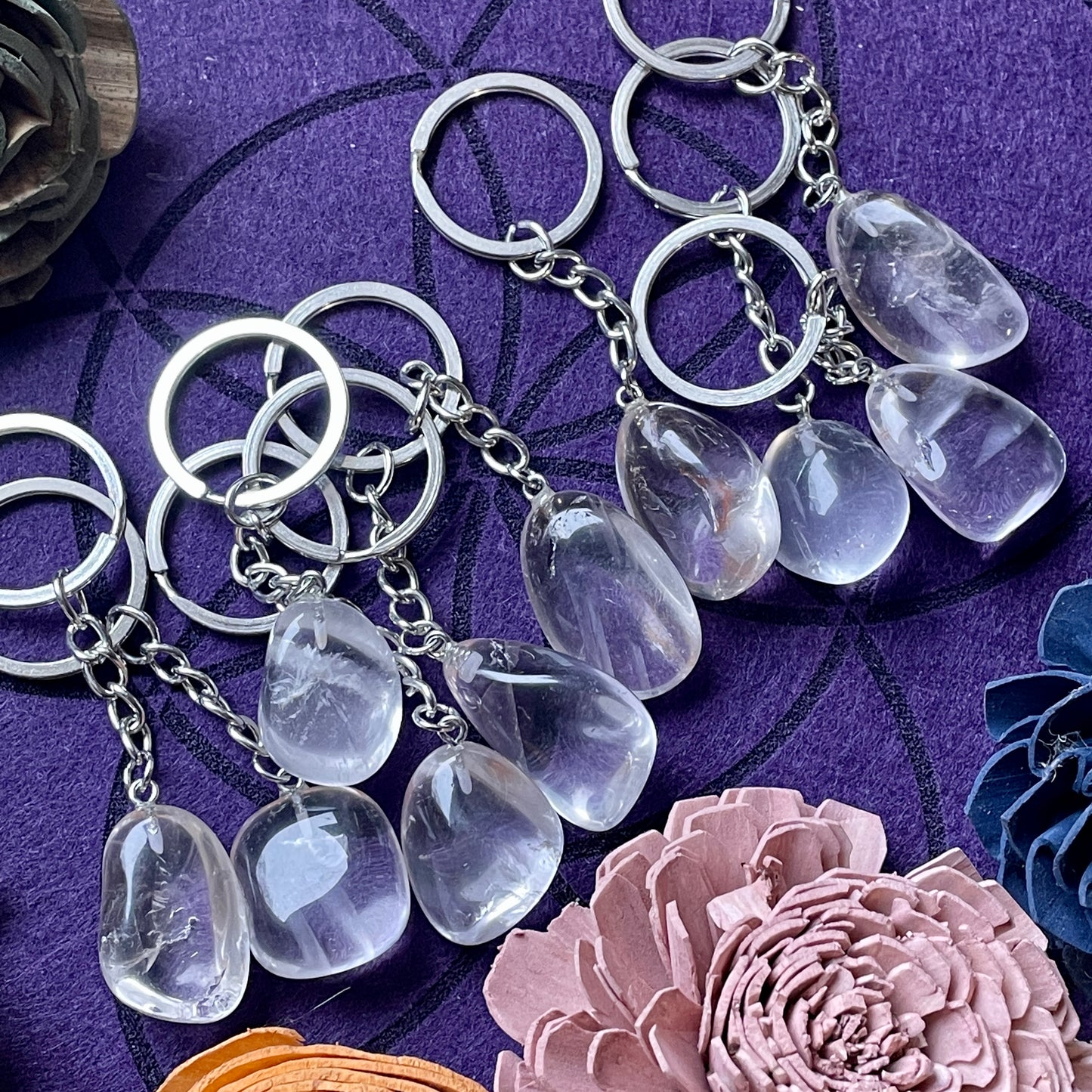 Clear Quartz Tumble Stone Keychain