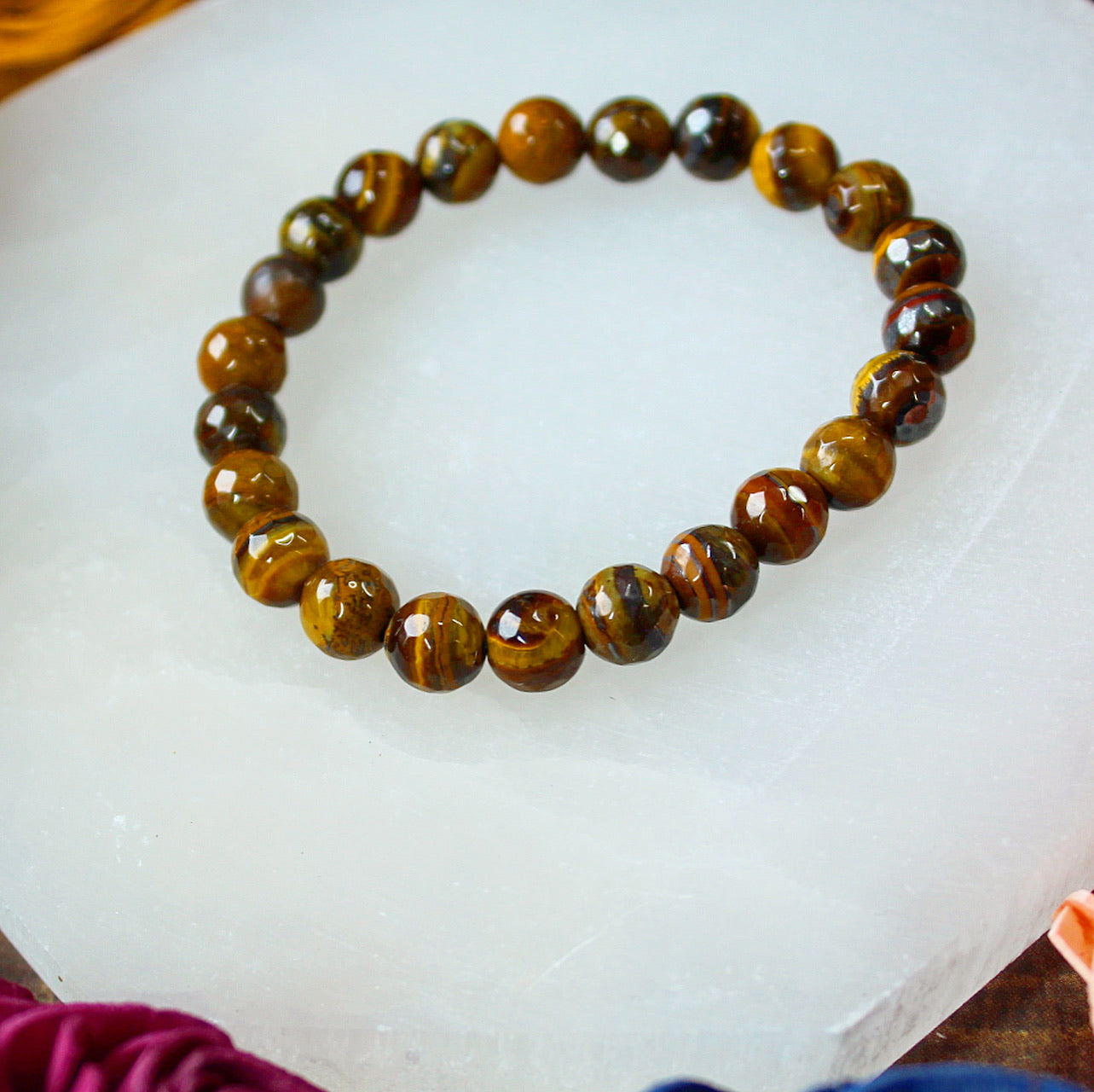 Tiger’s Eye faceted 8mm beaded bracelet