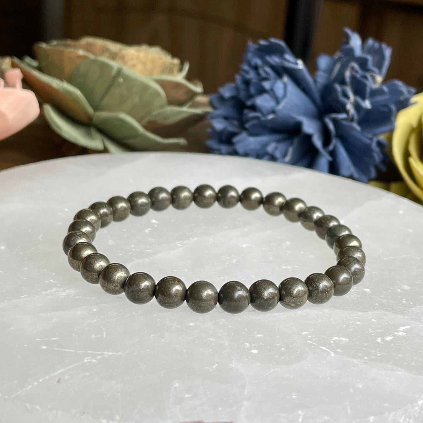 Pyrite 6mm beaded bracelet