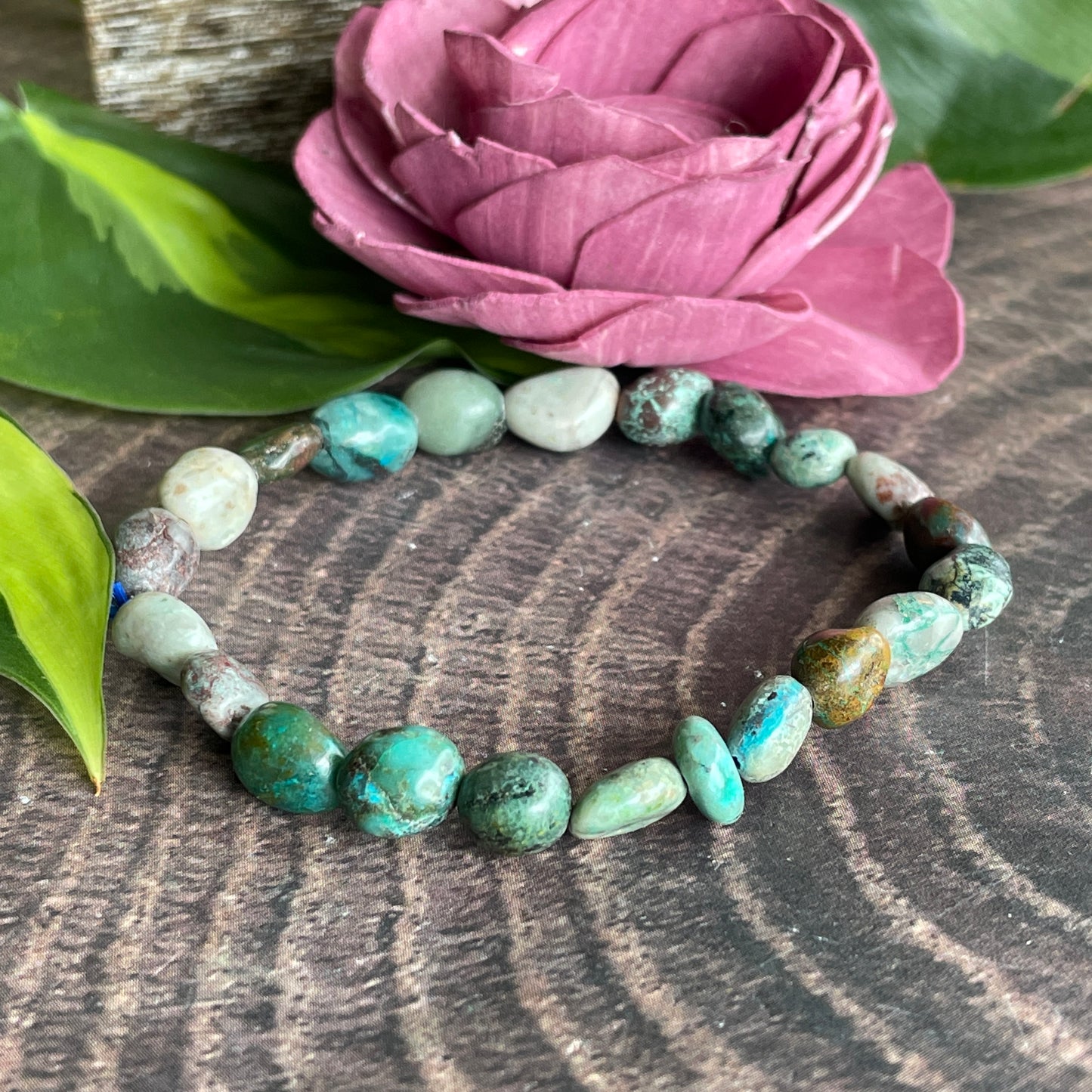 Chrysocolla Tumbled Stone Beaded bracelet