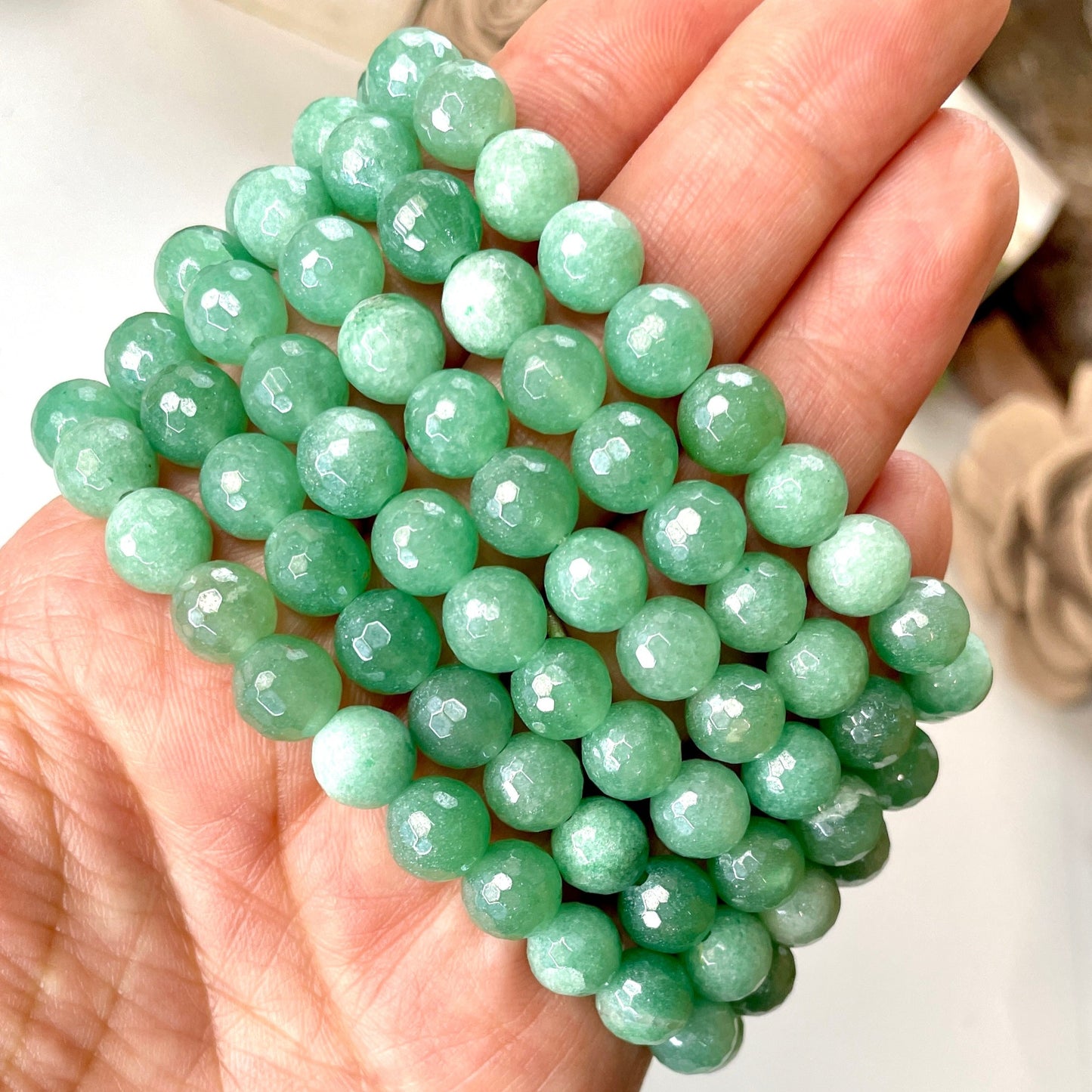 Aura Green Aventurine 8mm Faceted Beaded bracelet