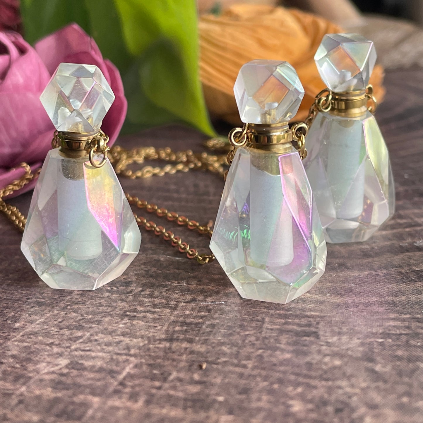 Angel Aura Quartz Essential Oil Bottle Necklace
