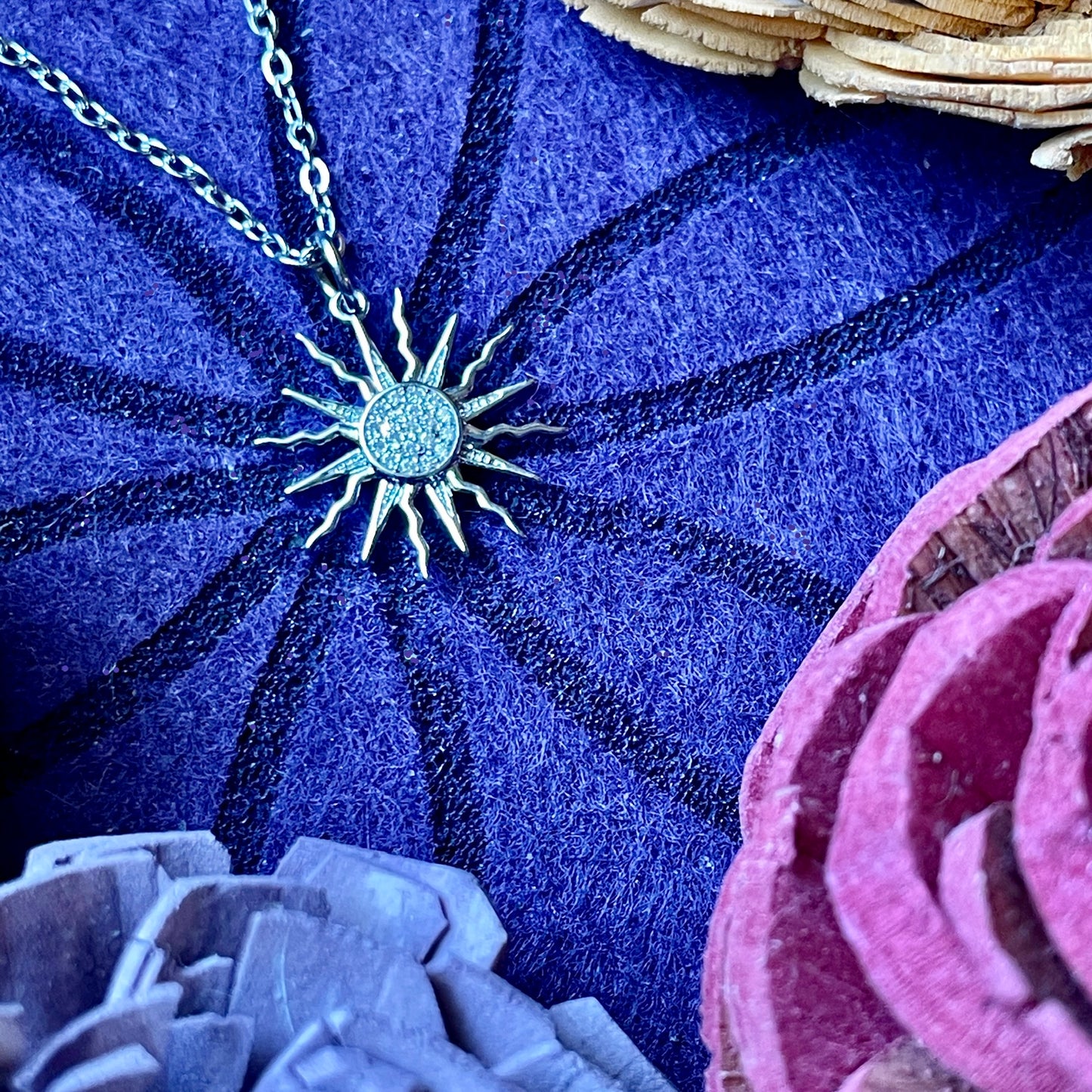 Small Silver Sun Charm Necklace