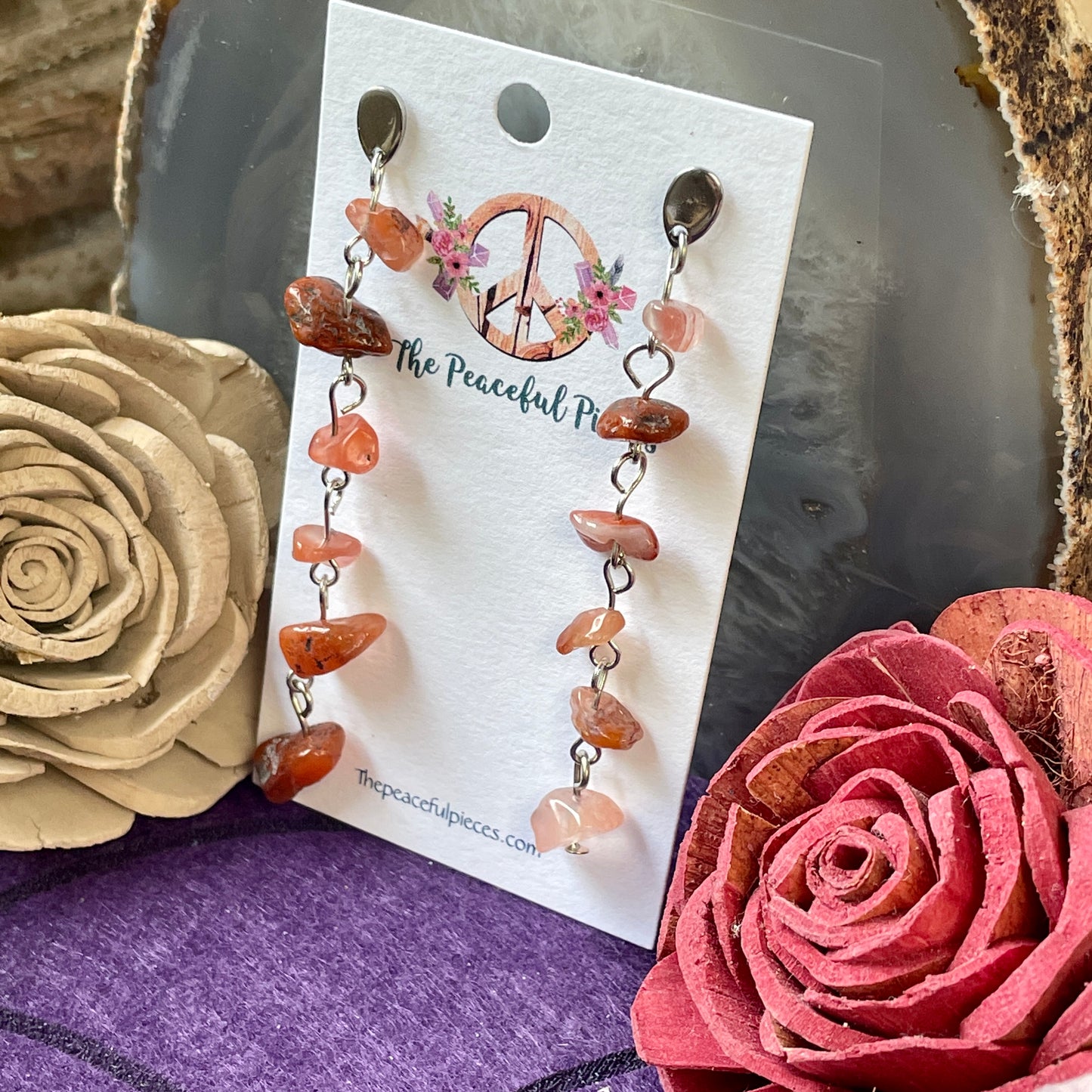 Dangling Carnelian Chip Earrings