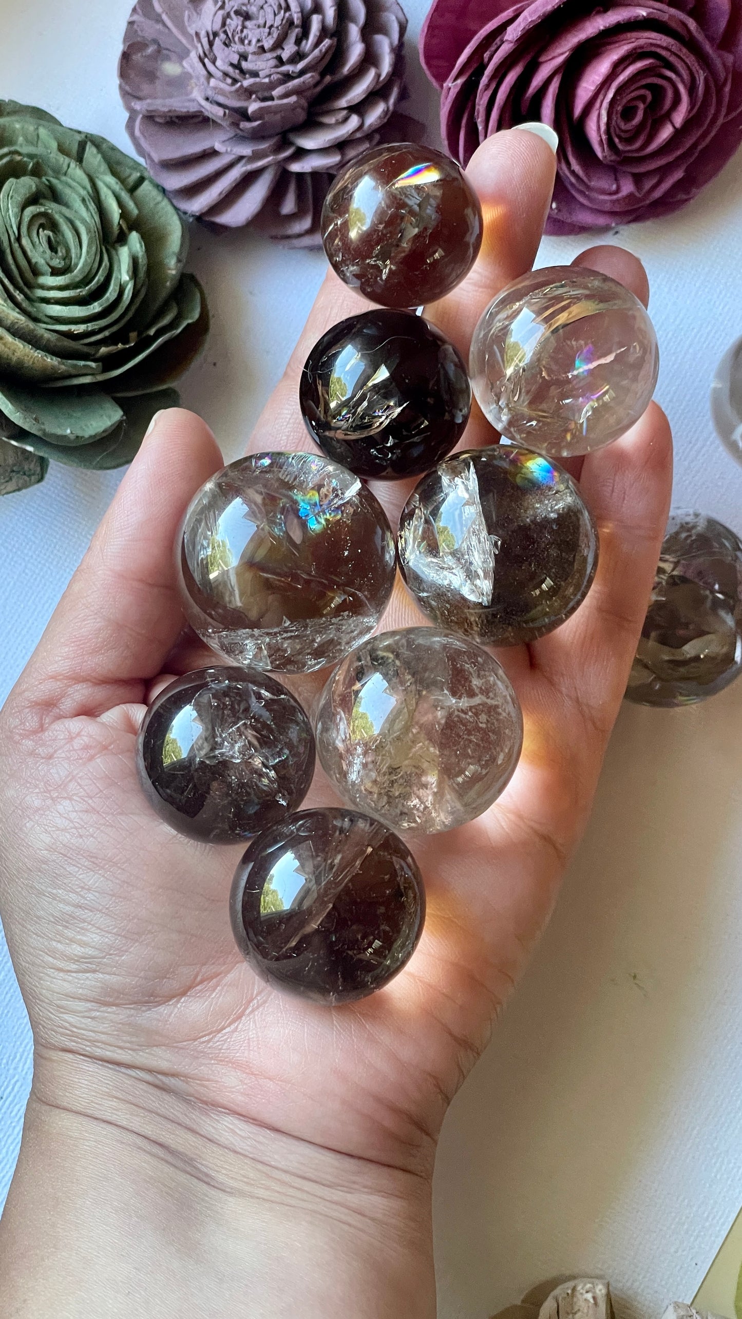 Rainbow Filled Smoky quartz Sphere