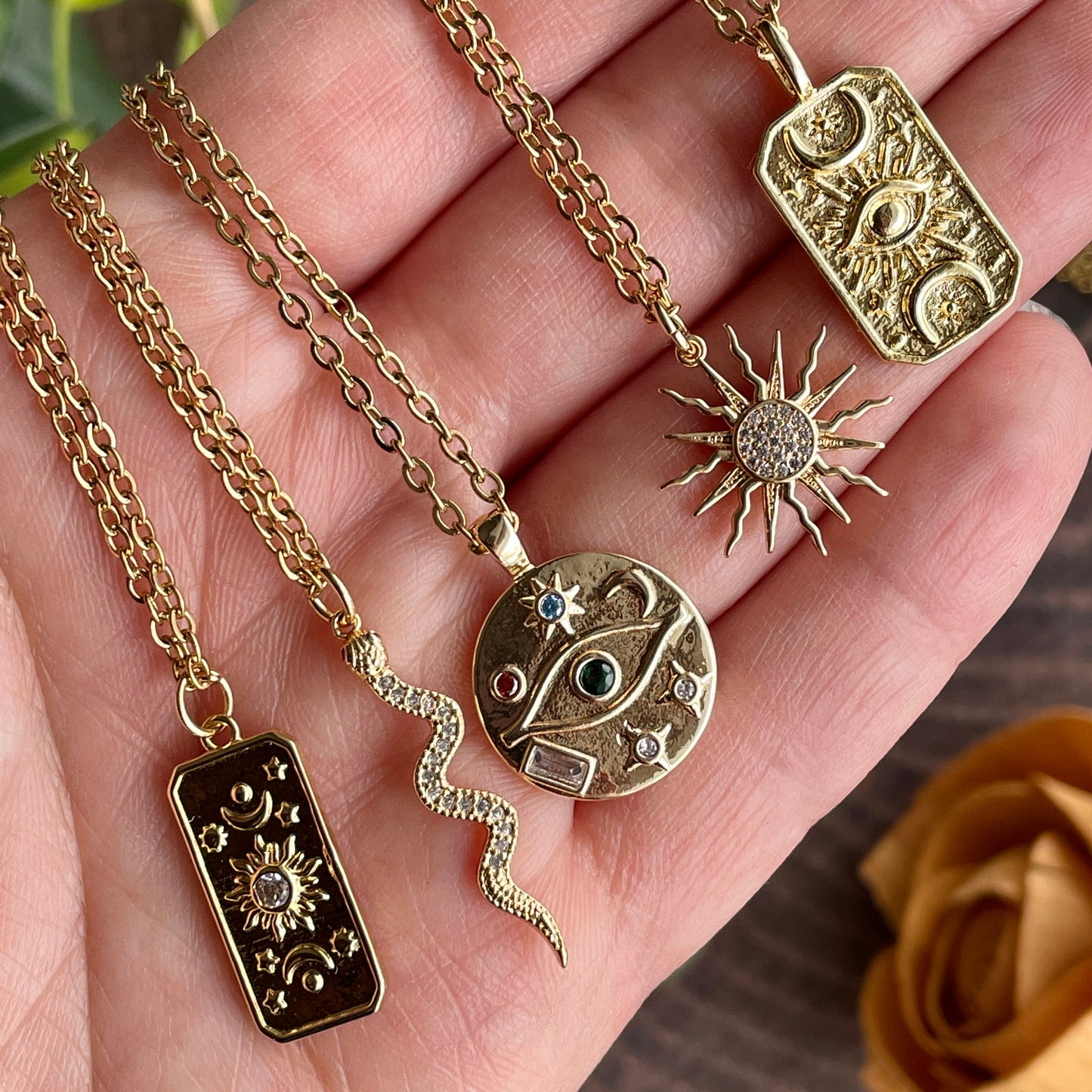 Small Gold Tarot Card Sun Necklace