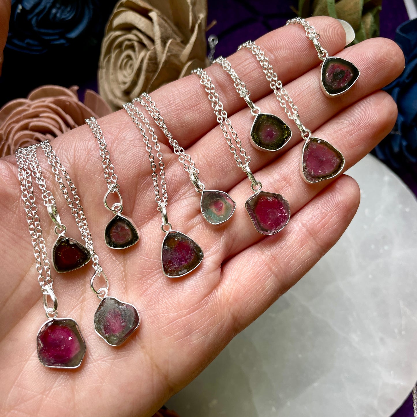 Watermelon Tourmaline Sterling Silver Pendant Necklace -Restocked!o