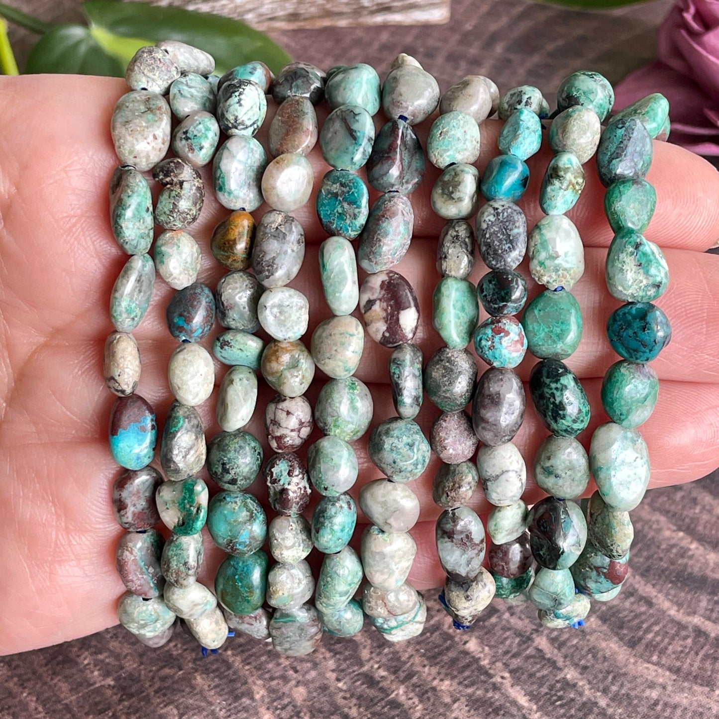 Chrysocolla Tumbled Stone Beaded bracelet