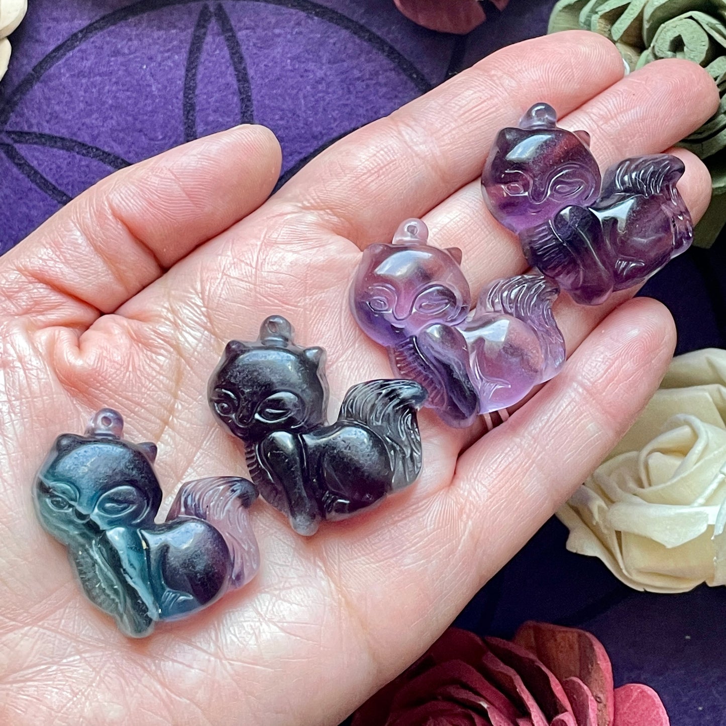 Fluorite Fox Carving Pendant